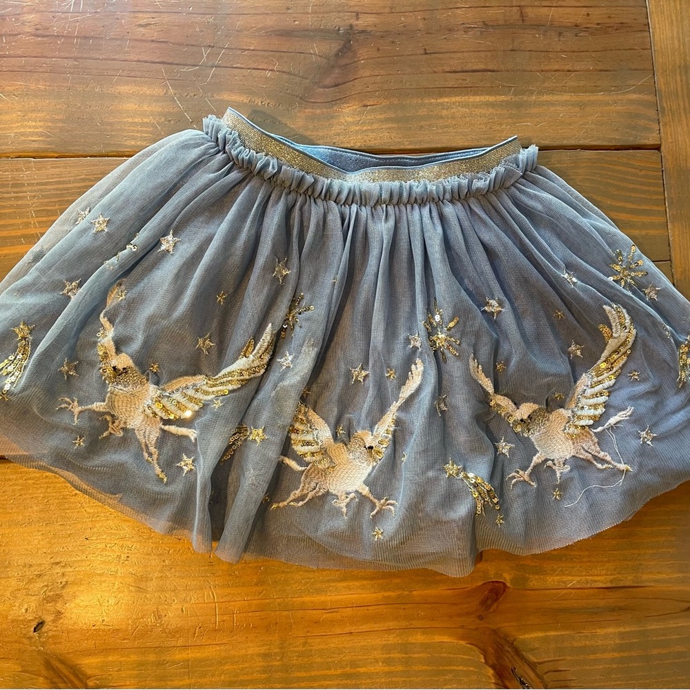Mini Boden x Harry Potter Tulle Hippogriff Embroidered Skirt Girls Size 5/6 Blue